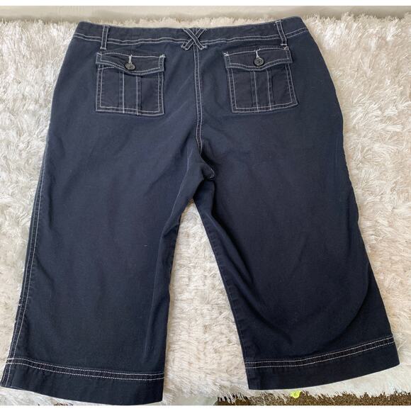 Deep blue White Topstitching Sz 10 Cropped Pant Bermuda Shorts - Picture 1 of 4